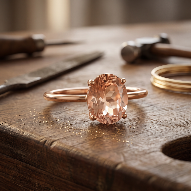 Ring FLORINEA mit Rosenquarz 6X8 mm
