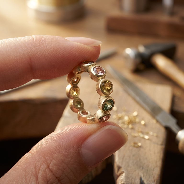 Ring Estia 4 mm Turmaline und Rauchquarz