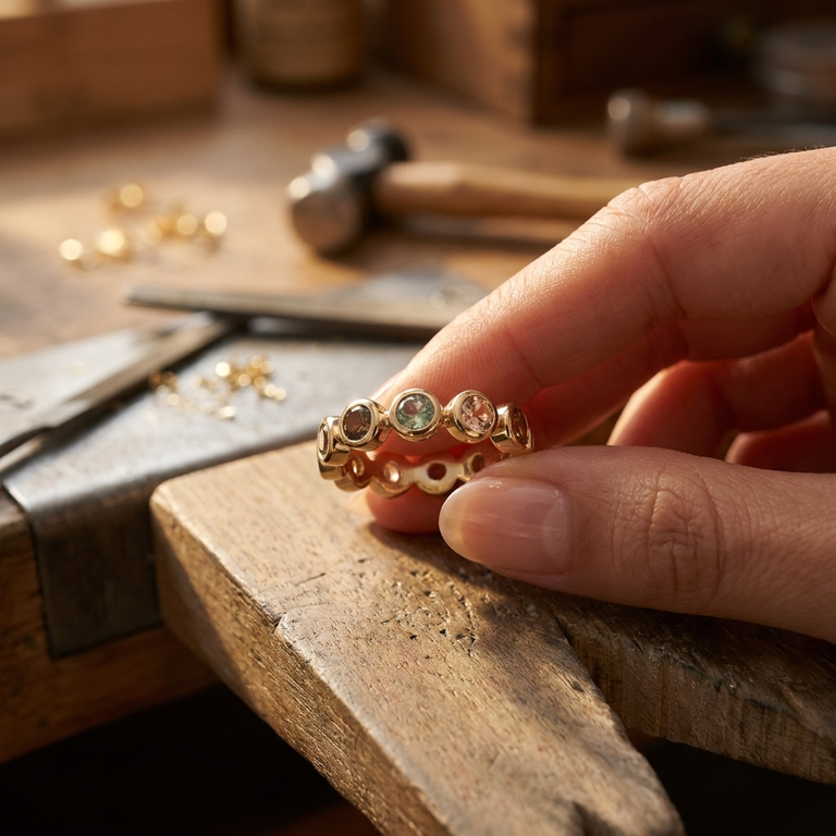 Ring Estia 4 mm Turmaline und Rauchquarz