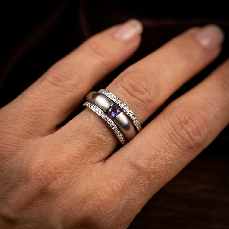 3-teiliges Ring-Set Edelstahl mit Iolith SALE