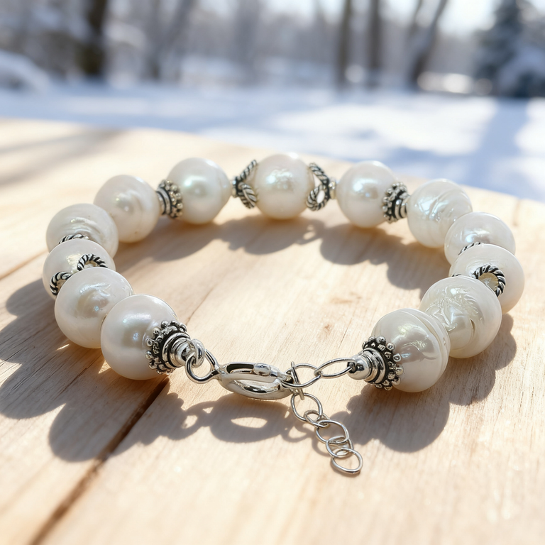 Unikat Süsswasserperlen Armband mit Silber