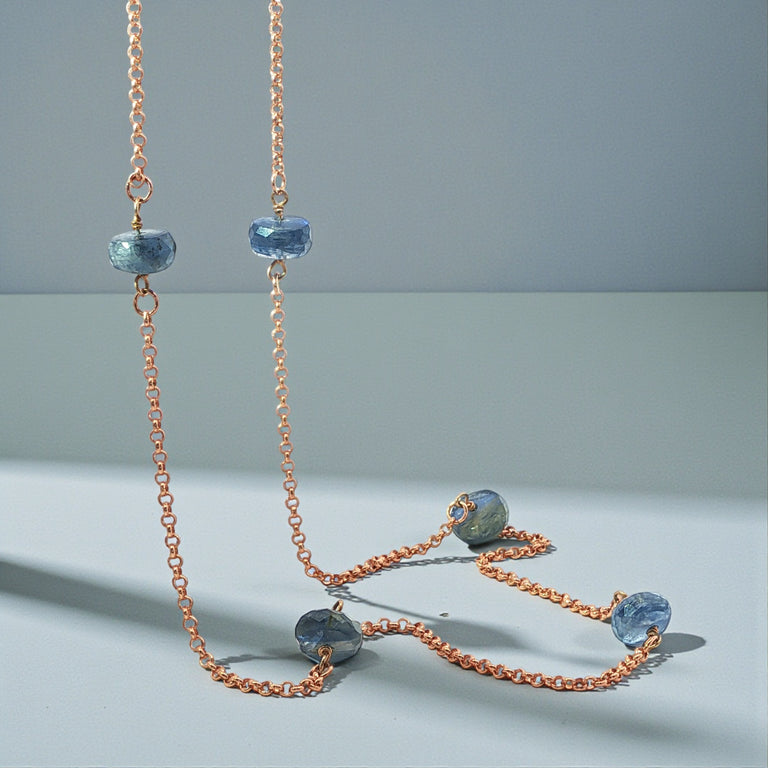 Silberkette mit Iolith – Feine Kette 45 cm | 925 Silber vergoldet