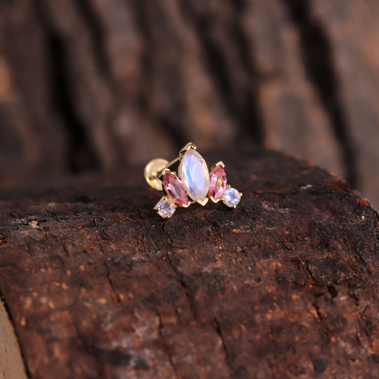 Piercing LOTUS LOVE mit Mondstein und Rosaturmalin