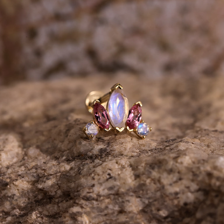 Piercing LOTUS LOVE mit Mondstein und Rosaturmalin