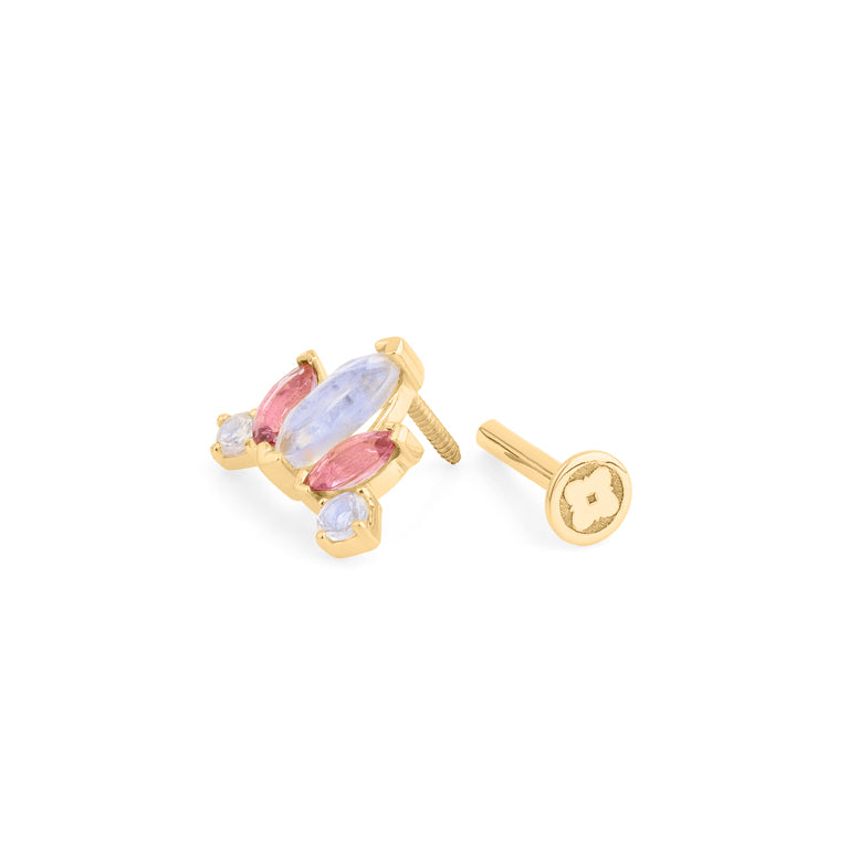 Piercing LOTUS LOVE mit Mondstein und Rosaturmalin