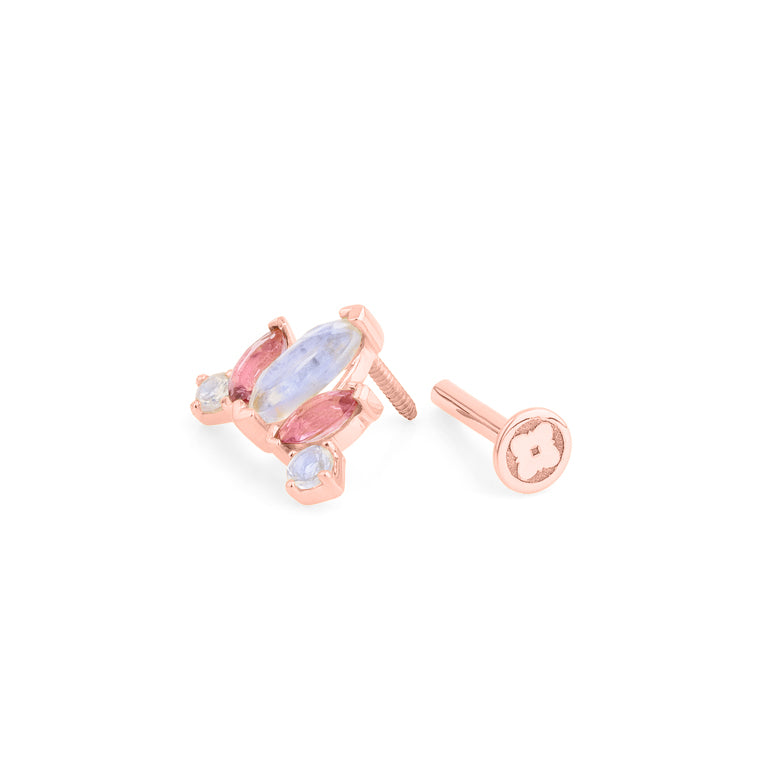 Piercing LOTUS LOVE mit Mondstein und Rosaturmalin