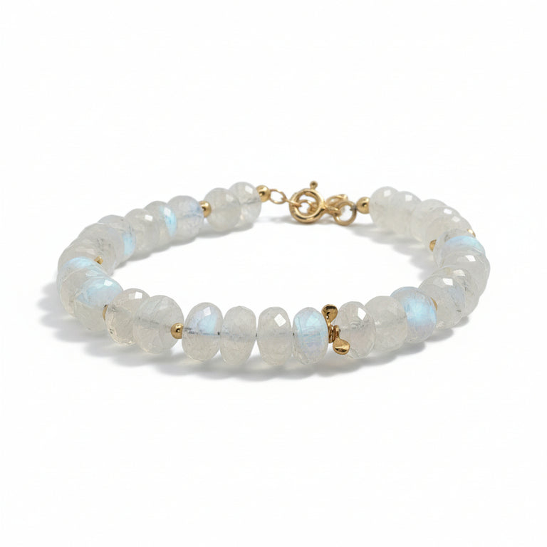 Regenbogenmondstein Armband – facettierte Rondellen | 925 Silber