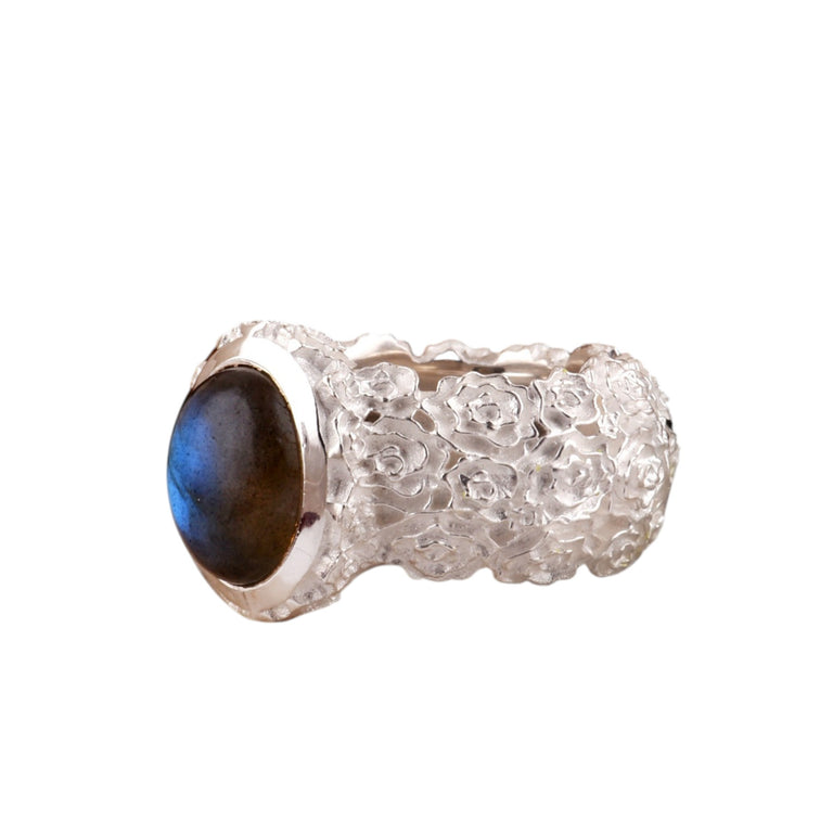Ring LOTTA Labradorit | Statement Ring mit Rosenmuster