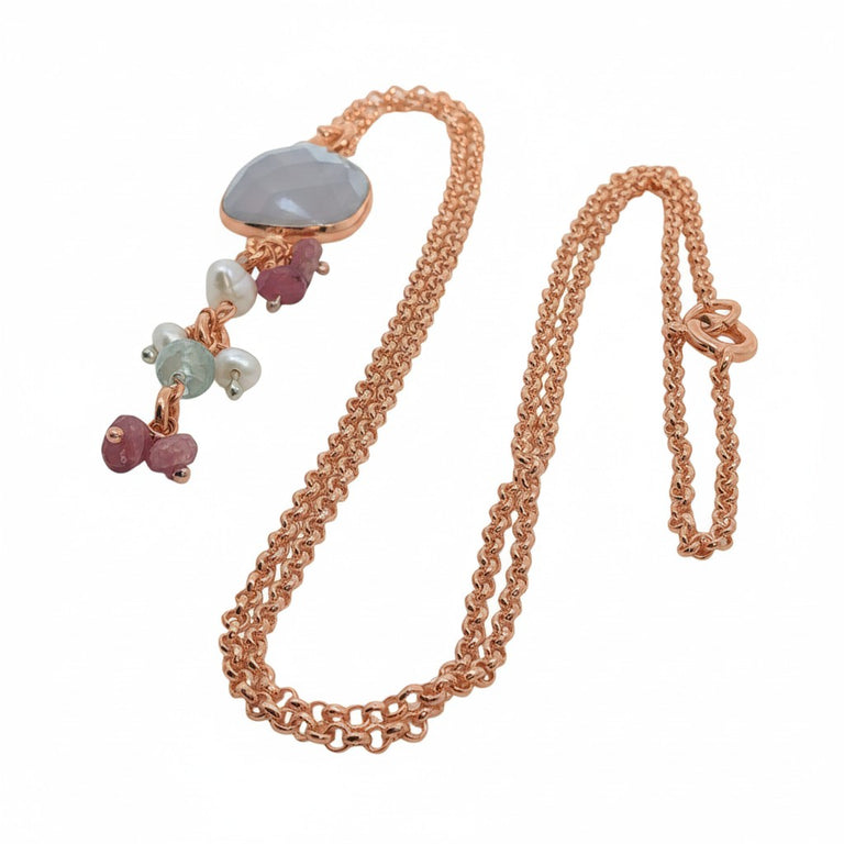 Chalzedon Halskette mit Turmalin &amp; Perlen Charm