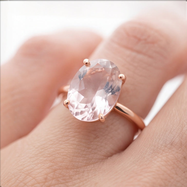 Ring FLORINEA mit Rosenquarz 6X8 mm