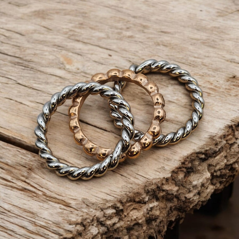 Edelstahl Ring Set 3 Ringe Grösse 58