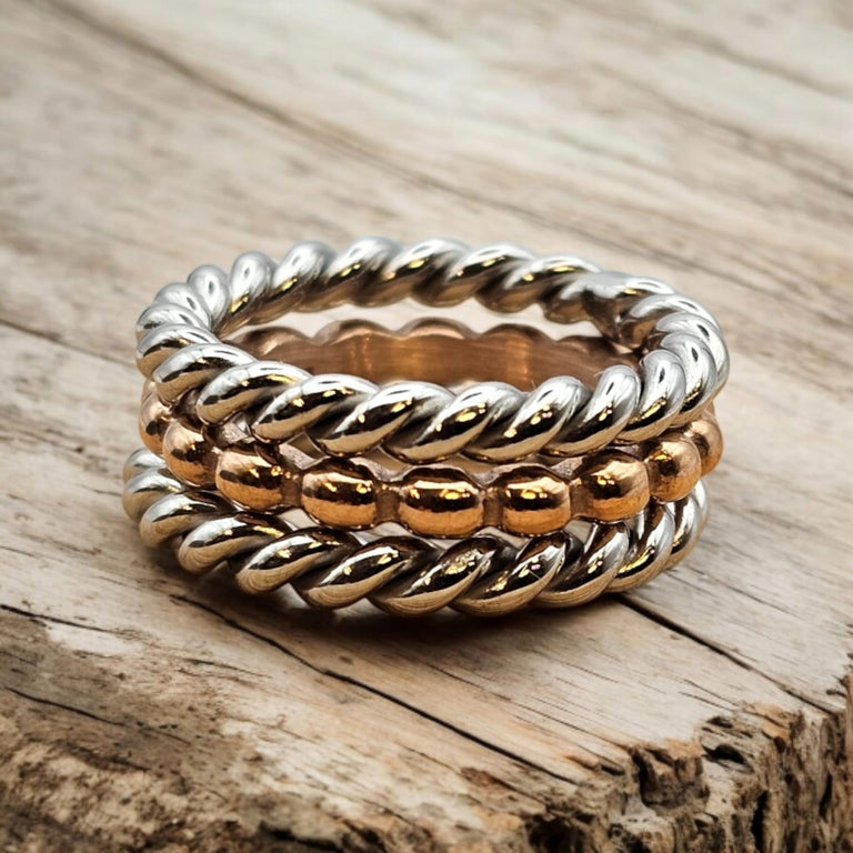 Edelstahl Ring Set 3 Ringe Grösse 58