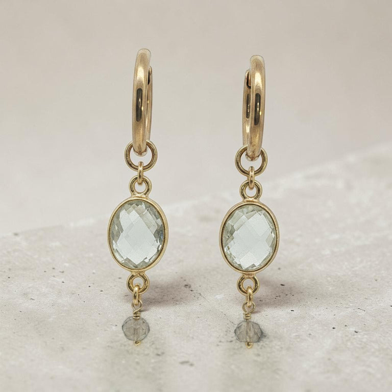 Creolen 16 mm Edelstahl mit Prasiolithe Charms SALE