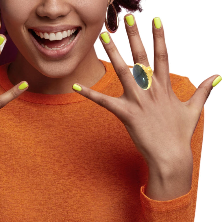 Statement Unikat-Ring mit Labradorit  – 925 Silber vergoldet