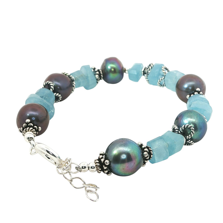 Aquamarin & Perlen Armband Unikat
