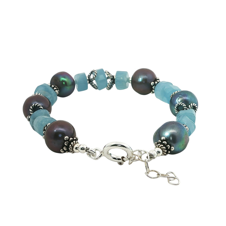 Aquamarin & Perlen Armband Unikat
