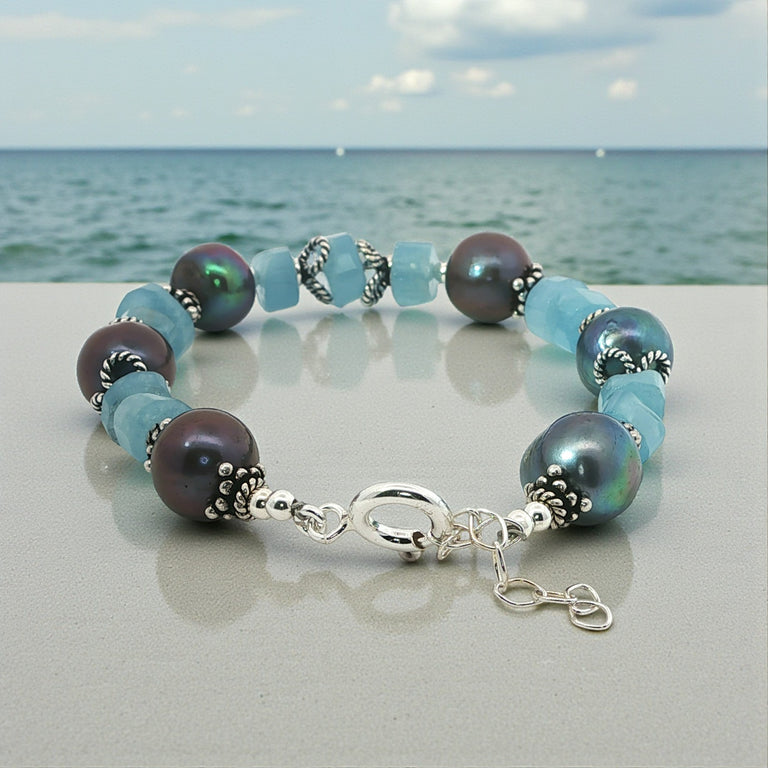 Aquamarin & Perlen Armband Unikat