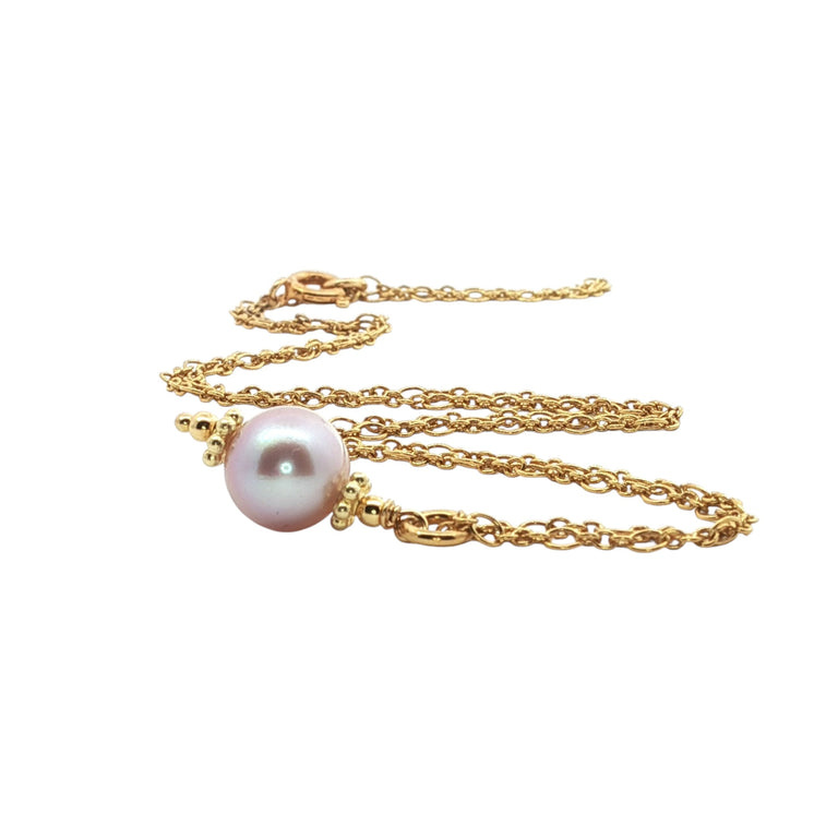 Silberkette mit rosa Perle – Boho Perlenkette 45 cm