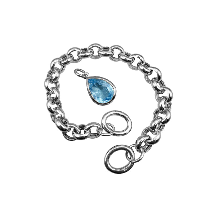 SET Armkette AQUAMARIN und ERBSKETTE 10X3.5 mm mit  Cliplock 14X17X3mm