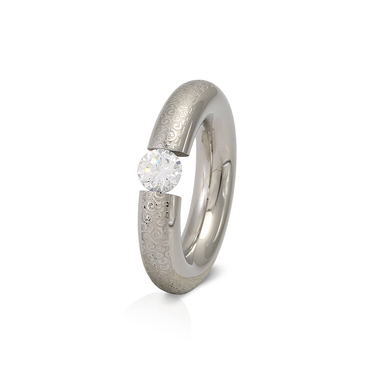 Edelstahl Ring mit Zirkonia PNEU 6mm gemustert