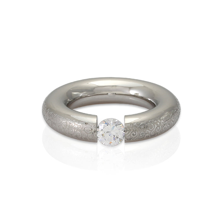Edelstahl Ring mit Zirkonia PNEU 6mm gemustert