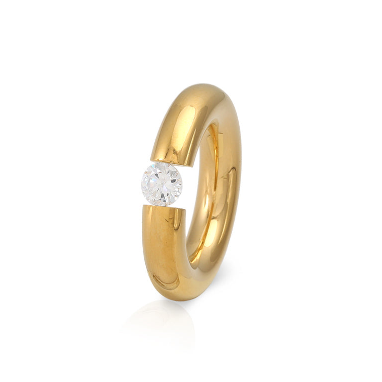 Edelstahl Ring mit Zirkonia PNEU 6mm poliert gelb