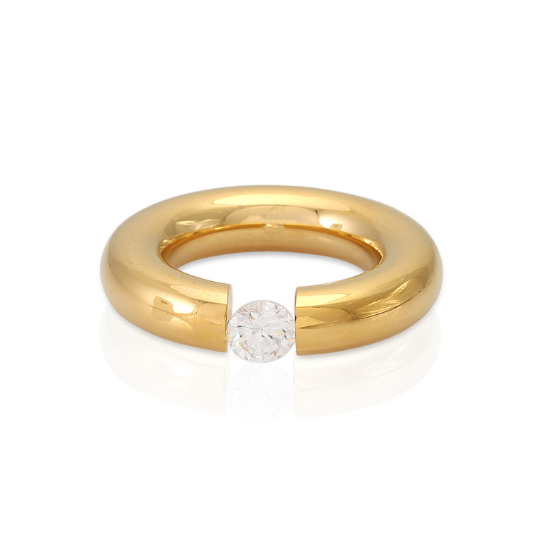 Edelstahl Ring mit Zirkonia PNEU 6mm poliert gelb