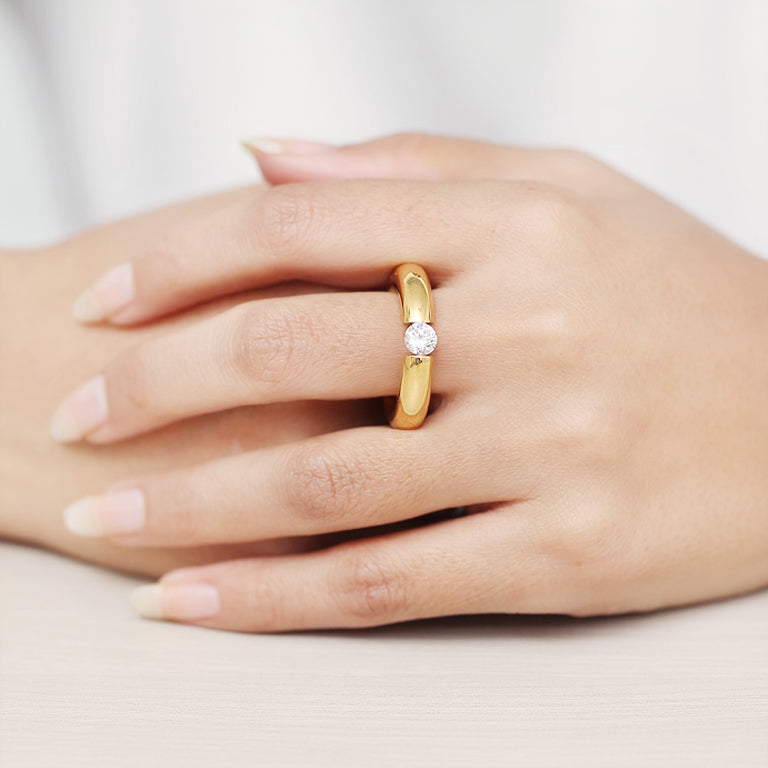 Edelstahl Ring mit Zirkonia PNEU 6mm poliert gelb