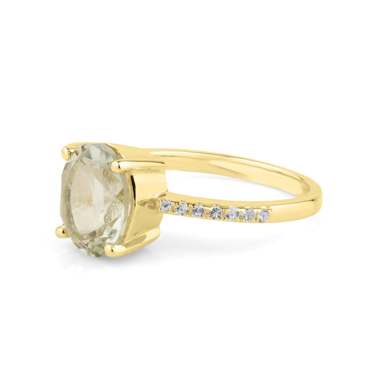 Ring ELLA mit grünem Amethyst und Diamanten