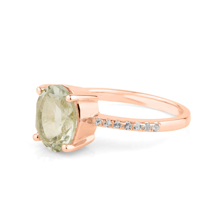 Ring ELLA mit grünem Amethyst und Diamanten