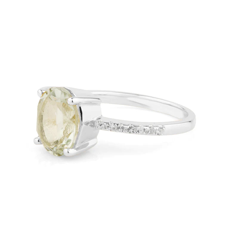 Ring ELLA mit grünem Amethyst und Diamanten