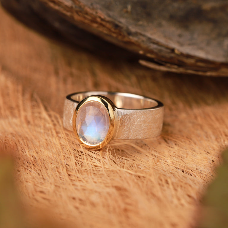 Ring ELTON 6 mm Bicolor Silber Mondstein