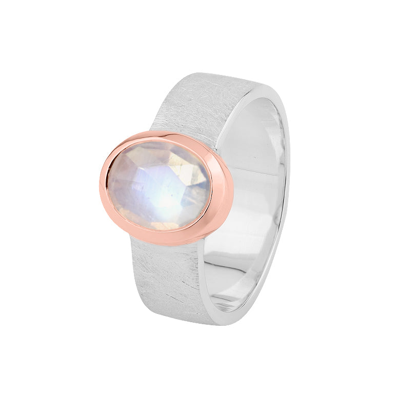 Ring ELTON 6 mm Bicolor Silber Mondstein