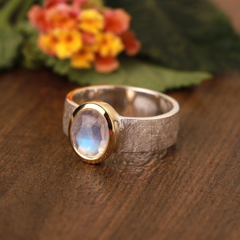 Ring ELTON 6 mm Bicolor Silber Mondstein