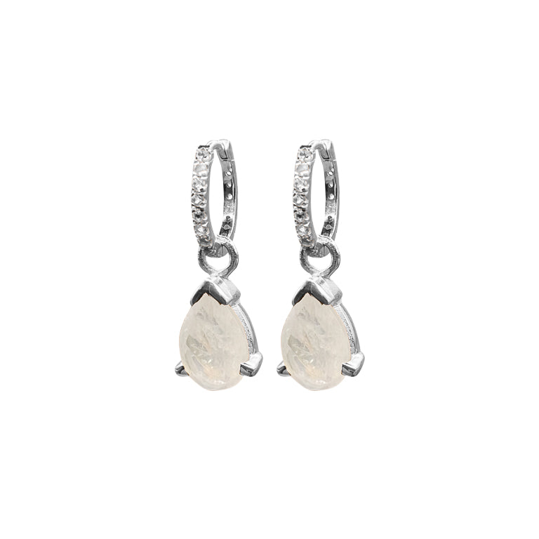 Creolen TAILLY mit Mondstein 7X10 Tropfen Charms Silber 925
