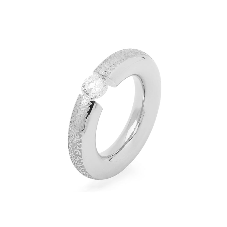 Edelstahl Ring mit Zirkonia PNEU 6mm gemustert