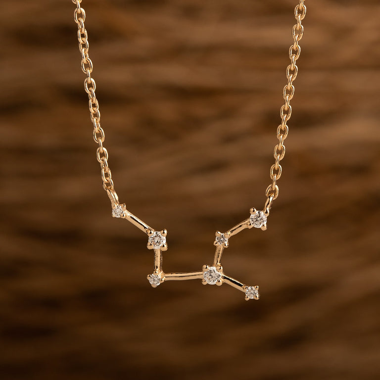 Sternzeichen Halskette JUNGFRAU VIRGO Silber und Gold mit Diamanten EXPRESS