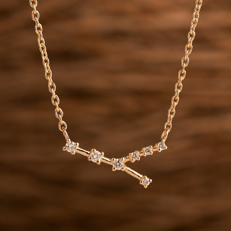 Sternzeichen Halskette KREBS CANCER Silber und Gold mit Diamanten