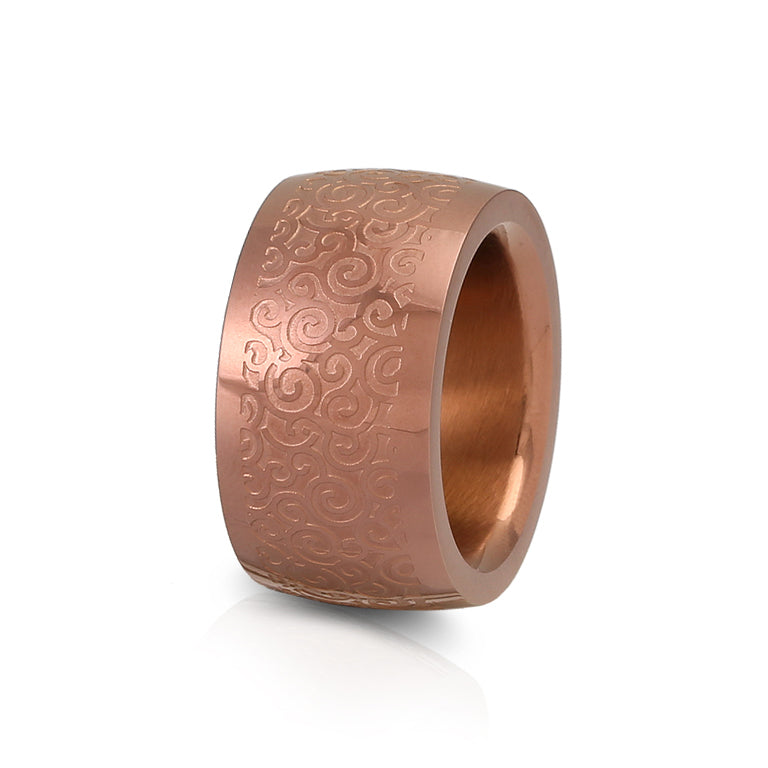 Edelstahl Ring braun 14mm mit Muster