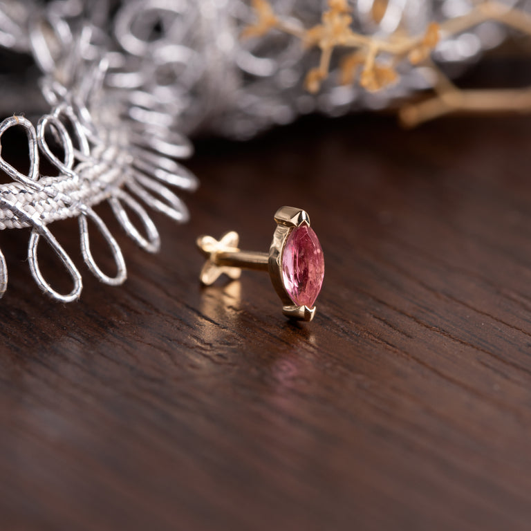 Piercing NAVETTE mit Rosaturmalin