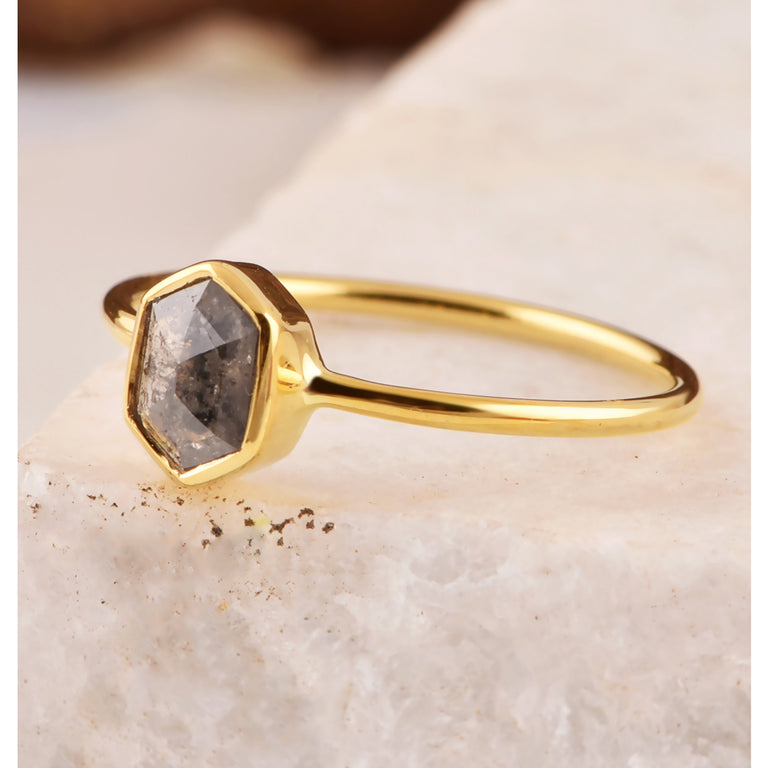Ring OCTAGON Salt &Pepper Gold