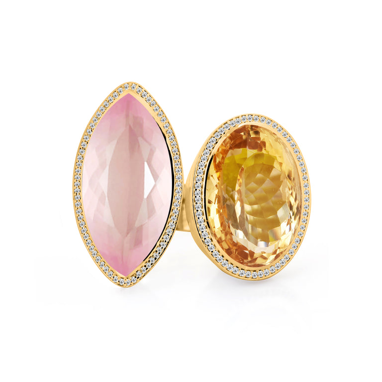 Ring AURIN mit Citrin und Rosenquarz