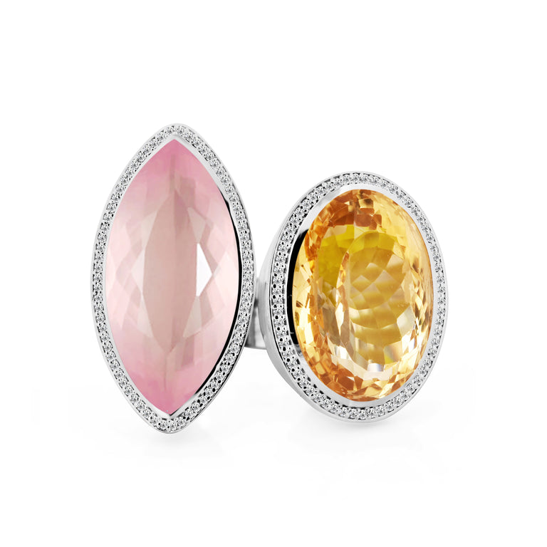 Ring AURIN mit Citrin und Rosenquarz