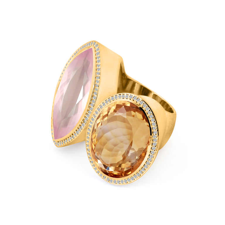 Ring AURIN mit Citrin und Rosenquarz
