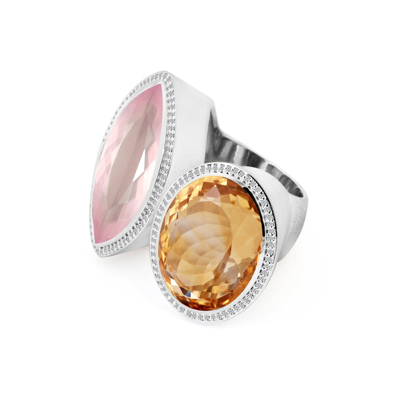 Ring AURIN mit Citrin und Rosenquarz