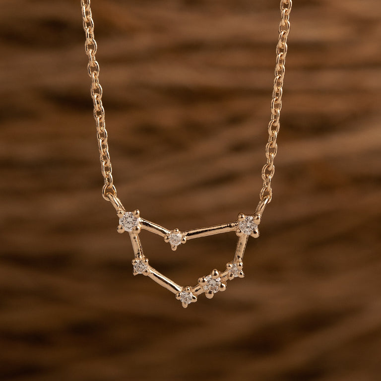 Sternzeichen Halskette STEINBOCK CAPRICORN Silber und Gold mit Diamanten EXPRESS