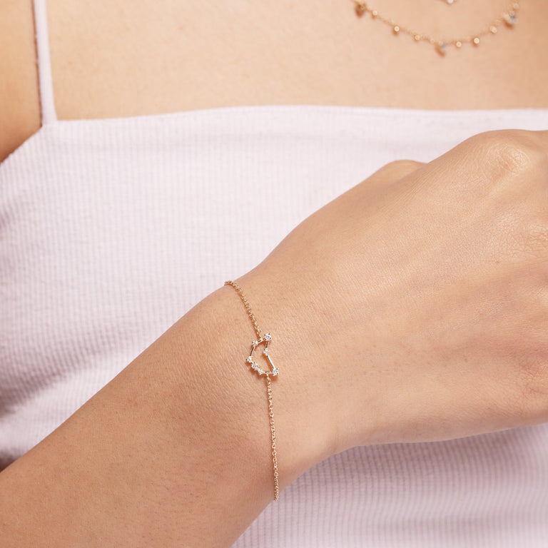 Sternzeichen Armband STEINBOCK CAPRICORN Silber und Gold mit Diamanten
