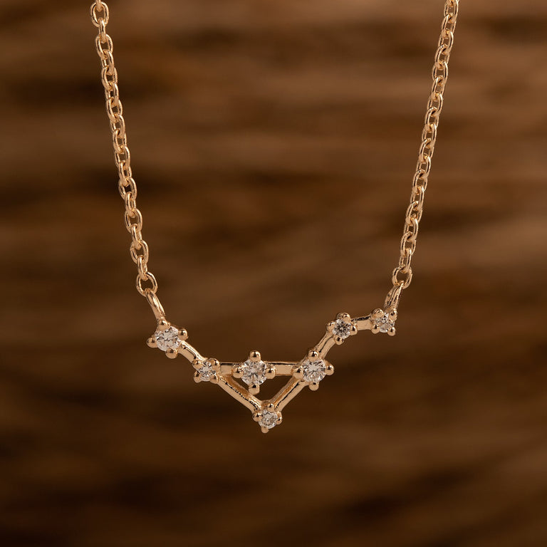 Sternzeichen Halskette WAAGE LIBRA Silber und Gold mit Diamanten EXPRESS