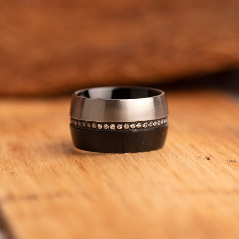 Edelstahl Ring bicolor schwarz-stahl 12mm
