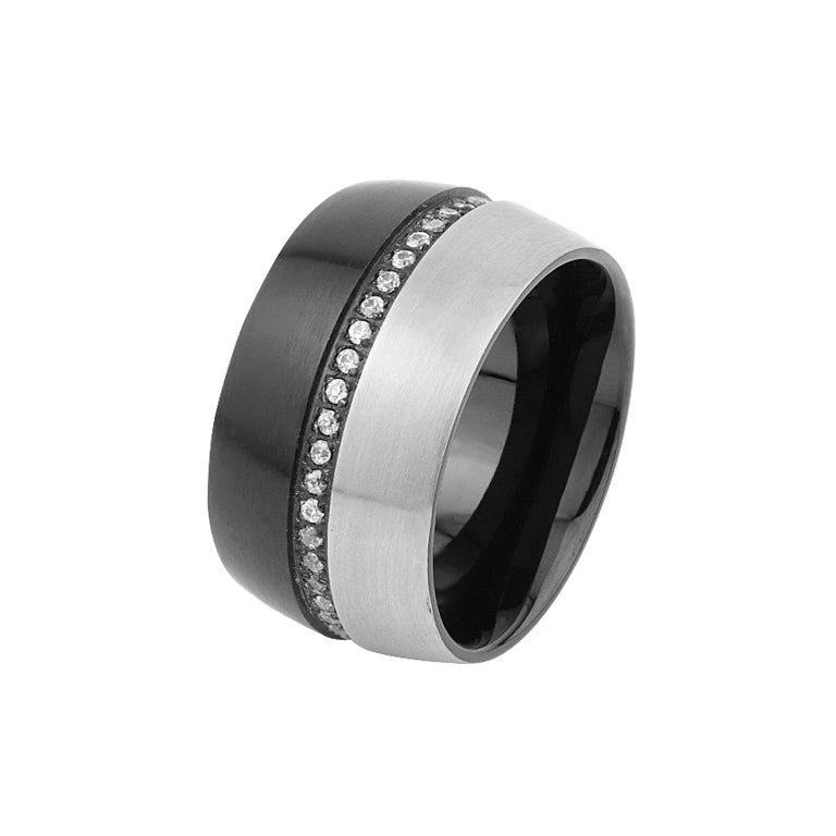 Edelstahl Ring bicolor schwarz-stahl 12mm